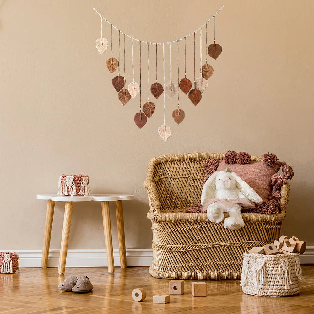 Home Decoration, Macrame Tapestry Macrame Leaf Feather Wall Hanging Decor for Living Room Bedroom, Wall Art Home Decor