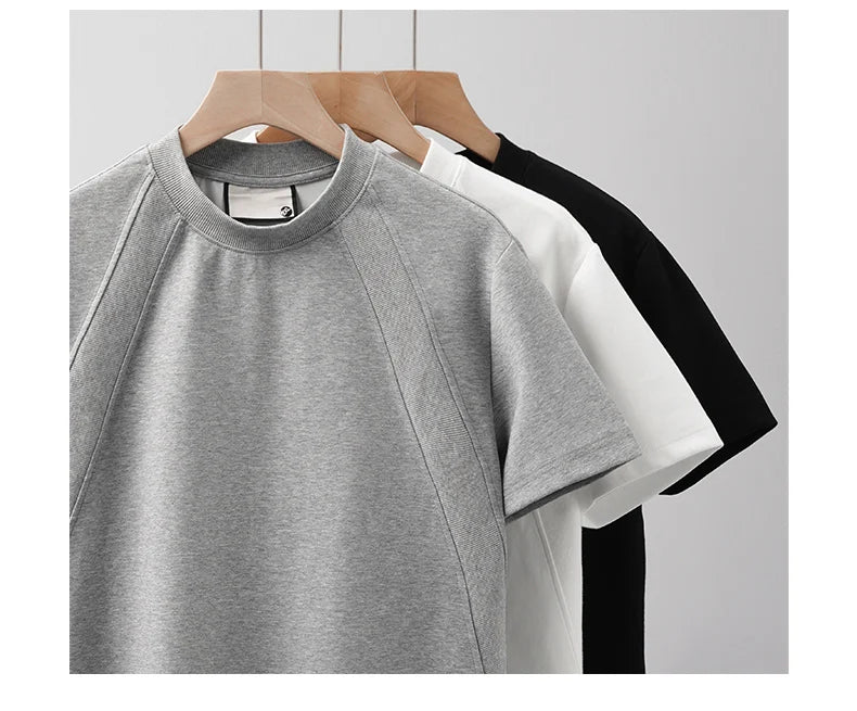 DUKEEN 280G Heavyweight Men's T Shirt Summer New Trendy Panelled Top Solid Color Short-Sleeves Tees Men's Clothing