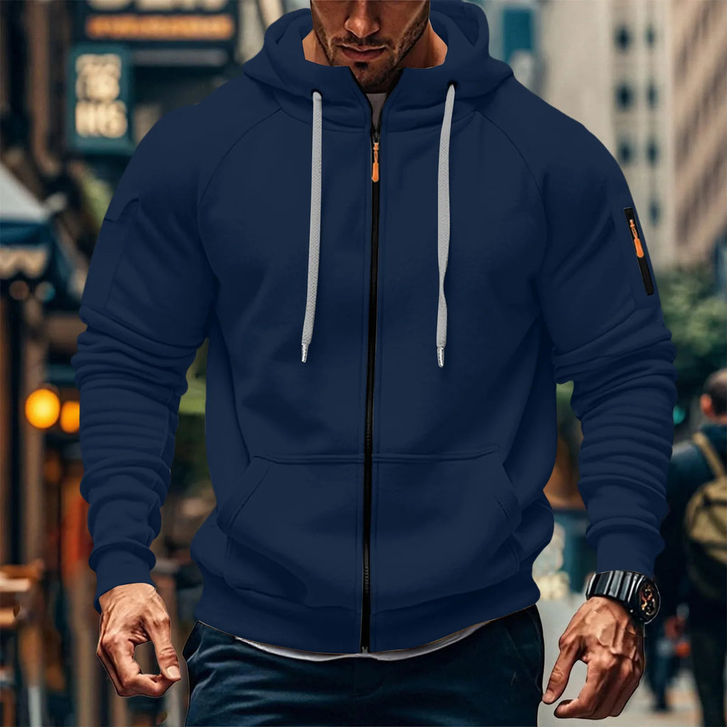 New Solid Color Casual Loose Large Size Men's Clothing Autumn and Winter Hooded Zipper Cardigan Sweater Cotton Blend