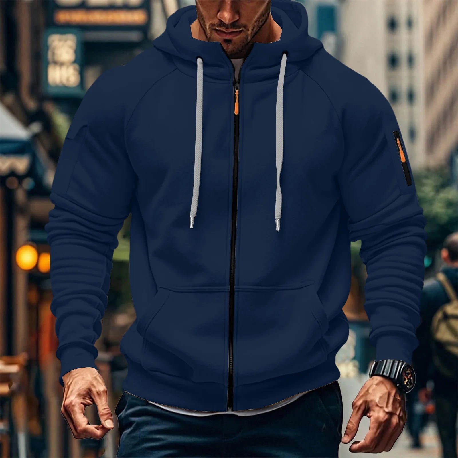 New Solid Color Casual Loose Large Size Men's Clothing Autumn and Winter Hooded Zipper Cardigan Sweater Cotton Blend