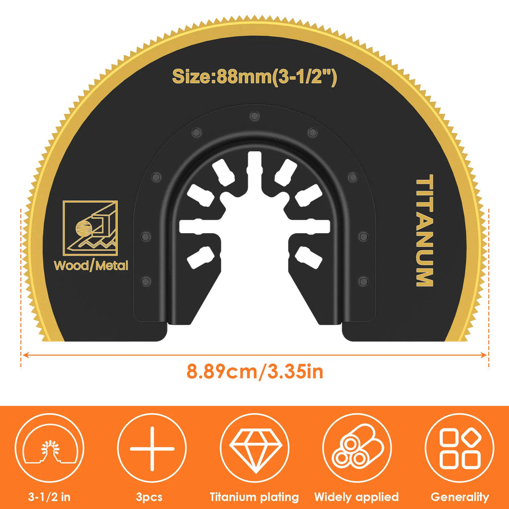3Pcs Oscillating Saw Blades Bi-metal Titanium Coated Multitool Blades Semicircular Oscillating Blades for Wood Plastic Cutting