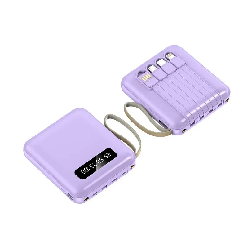 20000 10000mAh New Power Bank with 4 Charging Cables Mini Large Capacity Mirrored Power Bank Portable Fast Charging Powerbanks