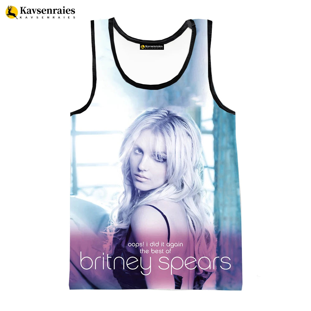 Britney Spears 3D Printed Tank Tops Men Summer Vest Women Fashion Casual CoolSleeveless Shirts Hip Hop Oversized Men's Clothing