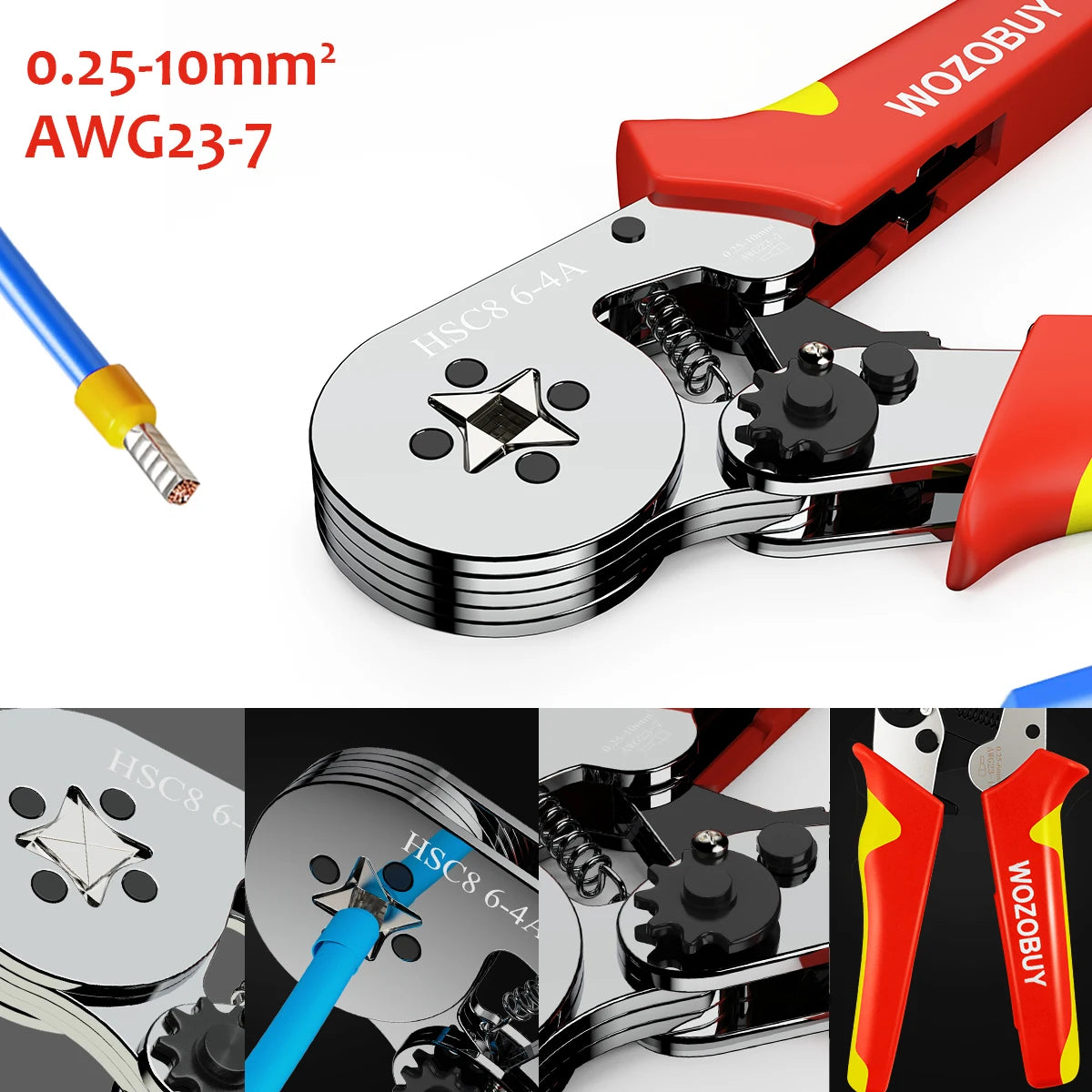 Tubular Terminal Crimper Kit 0.08-16mm² /0.25-10mm² HSC8 6-4/6-6/16-6 Electrical Crimping Pliers Clamp Sets Wire Tips Hand Tools