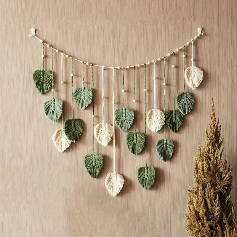 Home Decoration, Macrame Tapestry Macrame Leaf Feather Wall Hanging Decor for Living Room Bedroom, Wall Art Home Decor