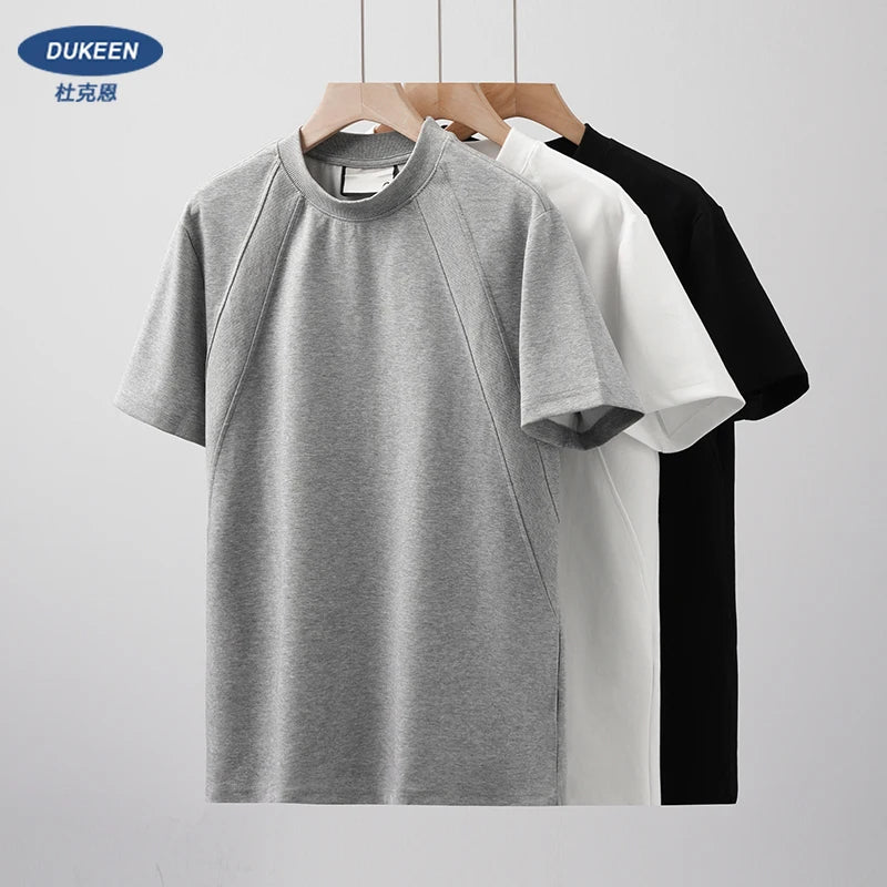 DUKEEN 280G Heavyweight Men's T Shirt Summer New Trendy Panelled Top Solid Color Short-Sleeves Tees Men's Clothing