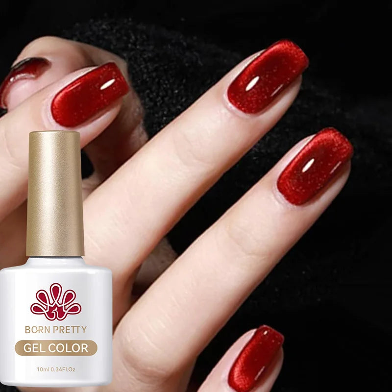 BORN PRETTY Pink Red Cat Magnetic Gel Nail Polish 10ml Jelly Amber Gorgeous Color Soak Off UV LED Semi Permanent Gel Nail Art