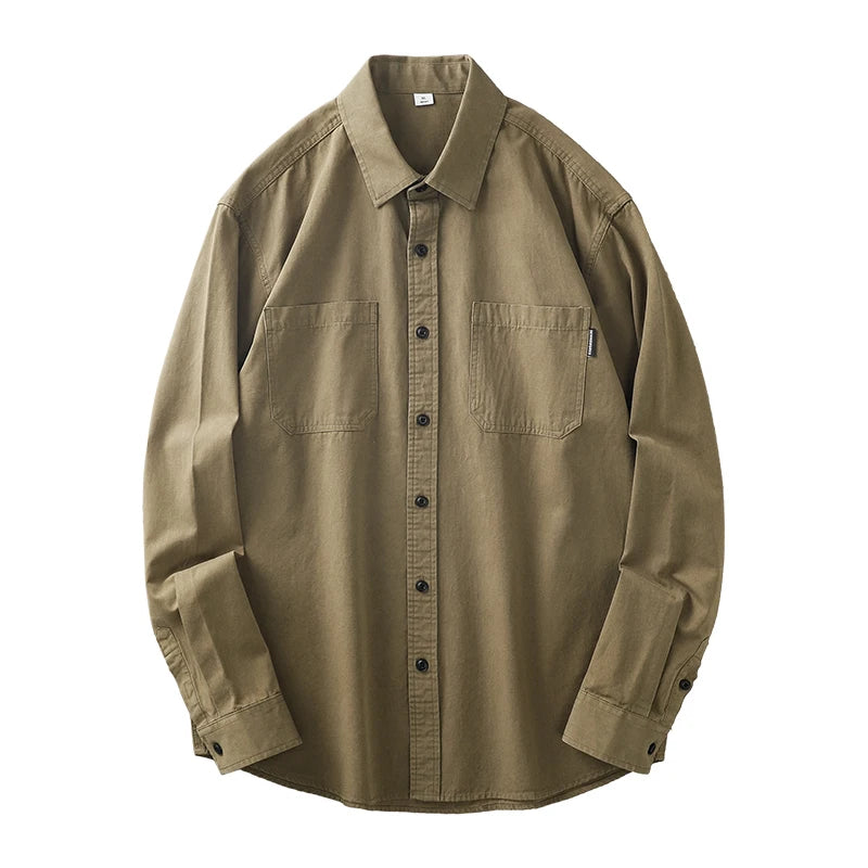 DUKEEN Pure Cotton Shirts for Men Spring Autumn Vintage Long Sleeve Solid Color Blouse Pocket Work Wear Casual Men's Clothing
