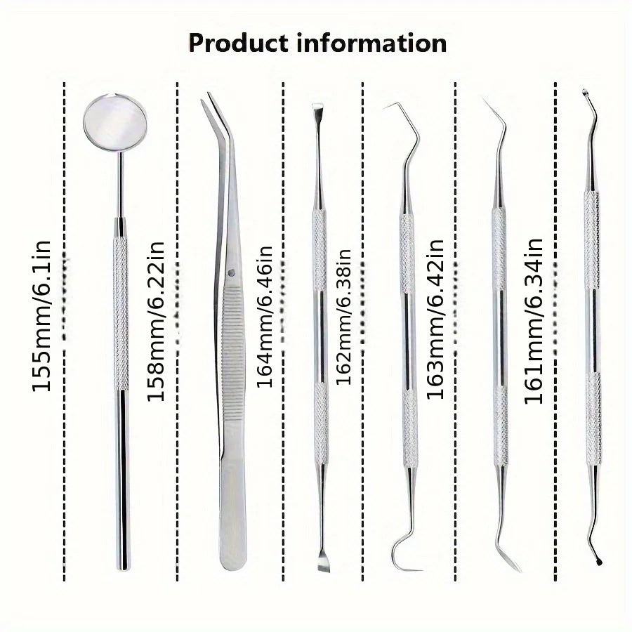 6-Piece Tooth Tools Set,Stainless Steel Oral Hygiene Kit With Mouth Mirror, Scaler&Pick Tools,Non-Slip Handle Teeth Cleaning Kit
