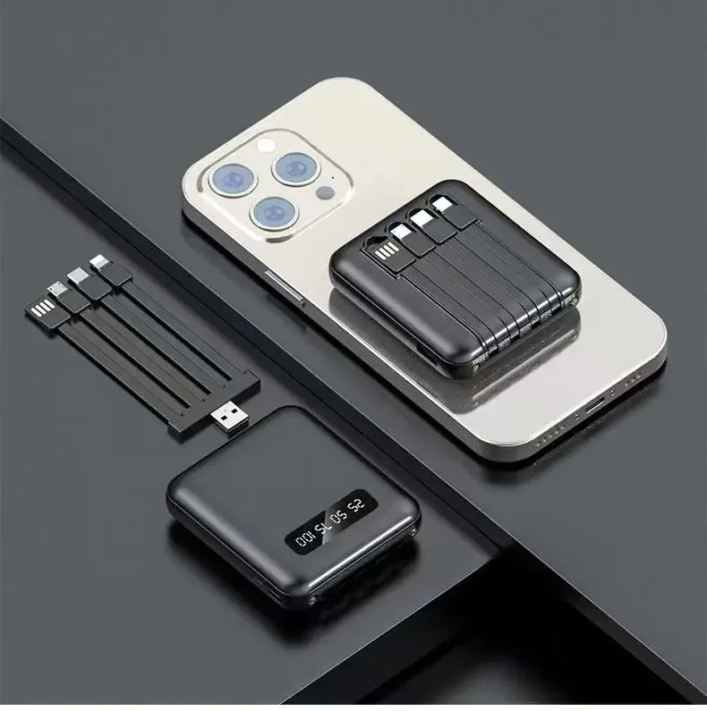 20000 10000mAh New Power Bank with 4 Charging Cables Mini Large Capacity Mirrored Power Bank Portable Fast Charging Powerbanks