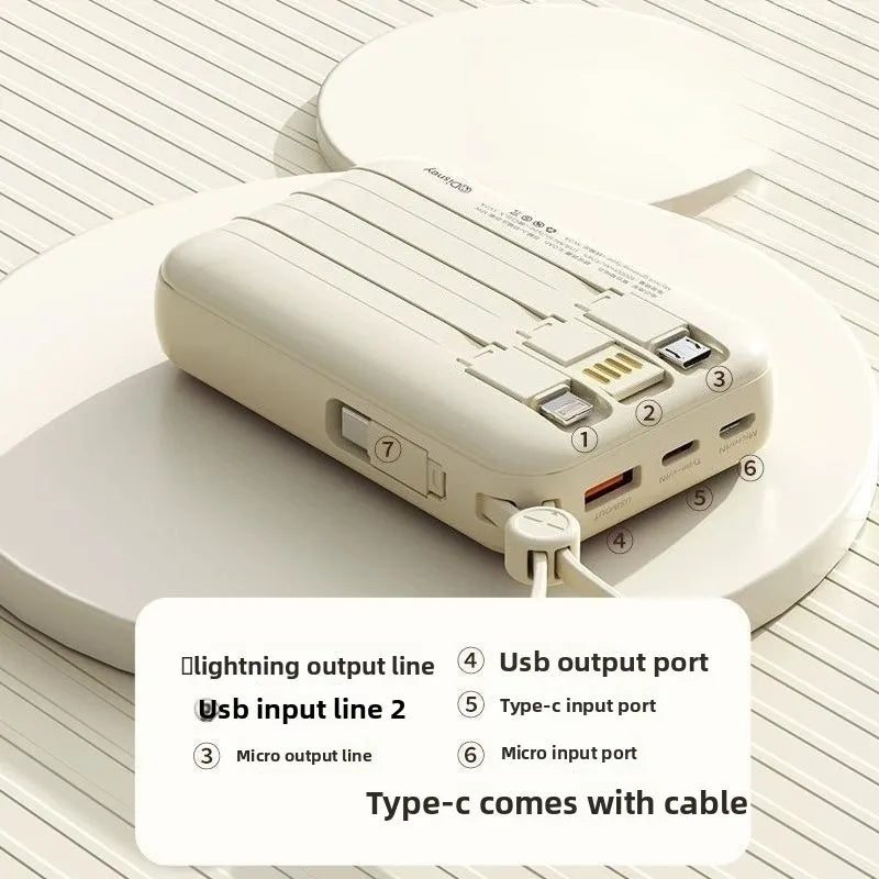 Power Bank 10000mAh 20000mah Large Capacity Built in Cables Intelligent Digital Display Light Portable Battery for Iphone Huawei