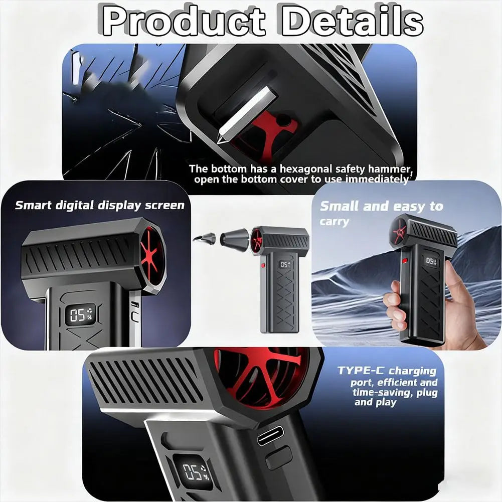 Air Blower Electric Turbo Violent Fan Brushless Motor High-Speed Turbo Fan USB Rechargeable Powerful Air Dust Blower 6 Gear