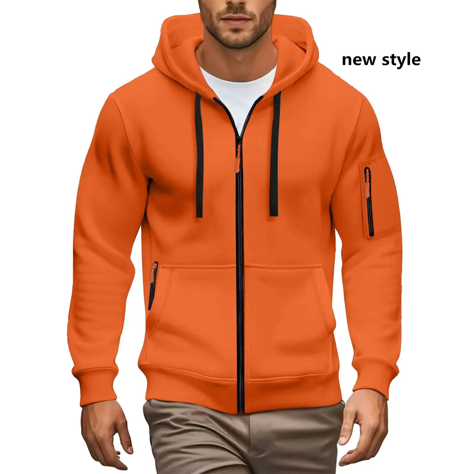 New Solid Color Casual Loose Large Size Men's Clothing Autumn and Winter Hooded Zipper Cardigan Sweater Cotton Blend