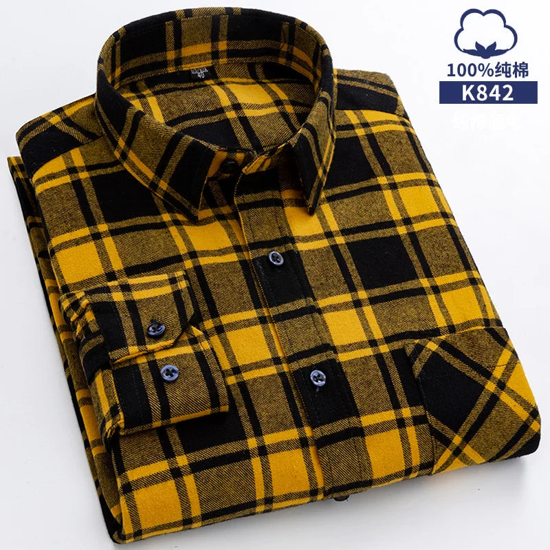 New Flannel Plaid Shirts For Man Winter Warm Cotton Long Sleeve Turn-down Collar Regular Fit Men's Clothing Casual Smart Shirts