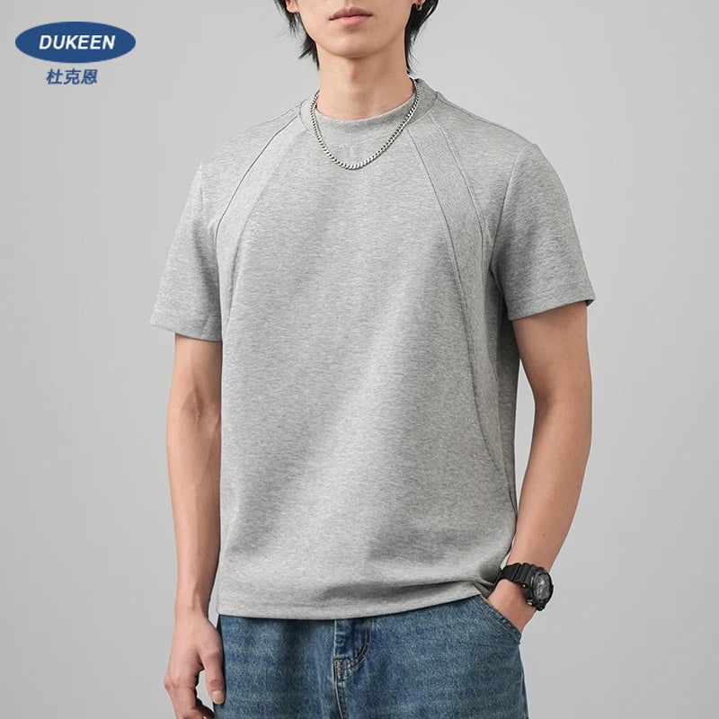 DUKEEN 280G Heavyweight Men's T Shirt Summer New Trendy Panelled Top Solid Color Short-Sleeves Tees Men's Clothing