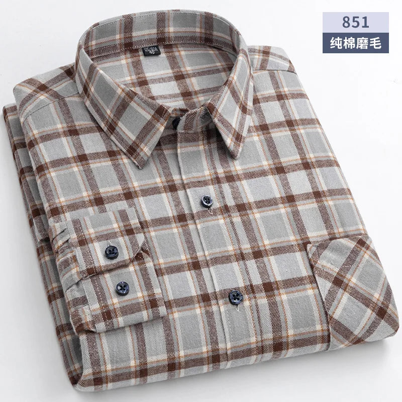 New Flannel Plaid Shirts For Man Winter Warm Cotton Long Sleeve Turn-down Collar Regular Fit Men's Clothing Casual Smart Shirts