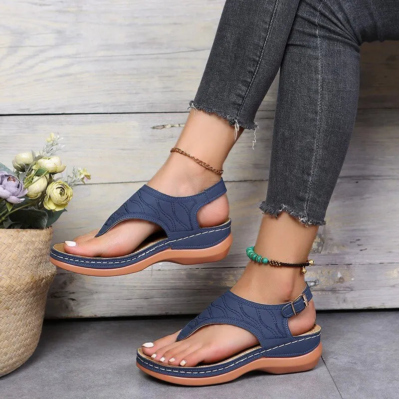 Women Summer Sandals Daily Outdoor Slope Heel Beach Roman Sandals Outdoor Anti-skid Open-toe Sandal for Girls Platform Shoes