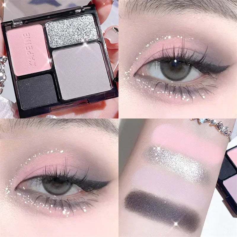 4-Color Glitter Blue Eyeshadow Palette Matte Pearl Shimmer Korean Acrylic Smoky Eye Shadow Palette Long Lasting Makeup Cosmetics