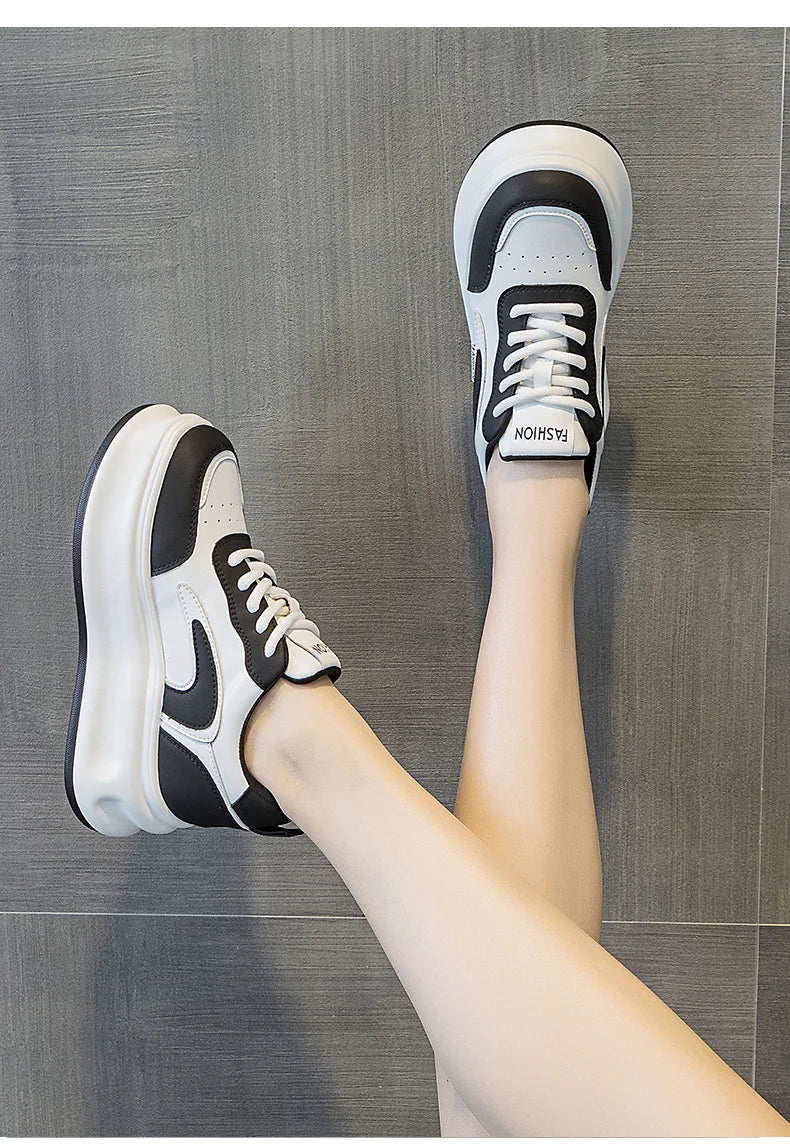 Fujin 8cm New Platform Wedge Sneakers Air Mesh Summer Sandals Shoes Women Shoes Spring Autumn Genuine Leather Vulcanize Footwear