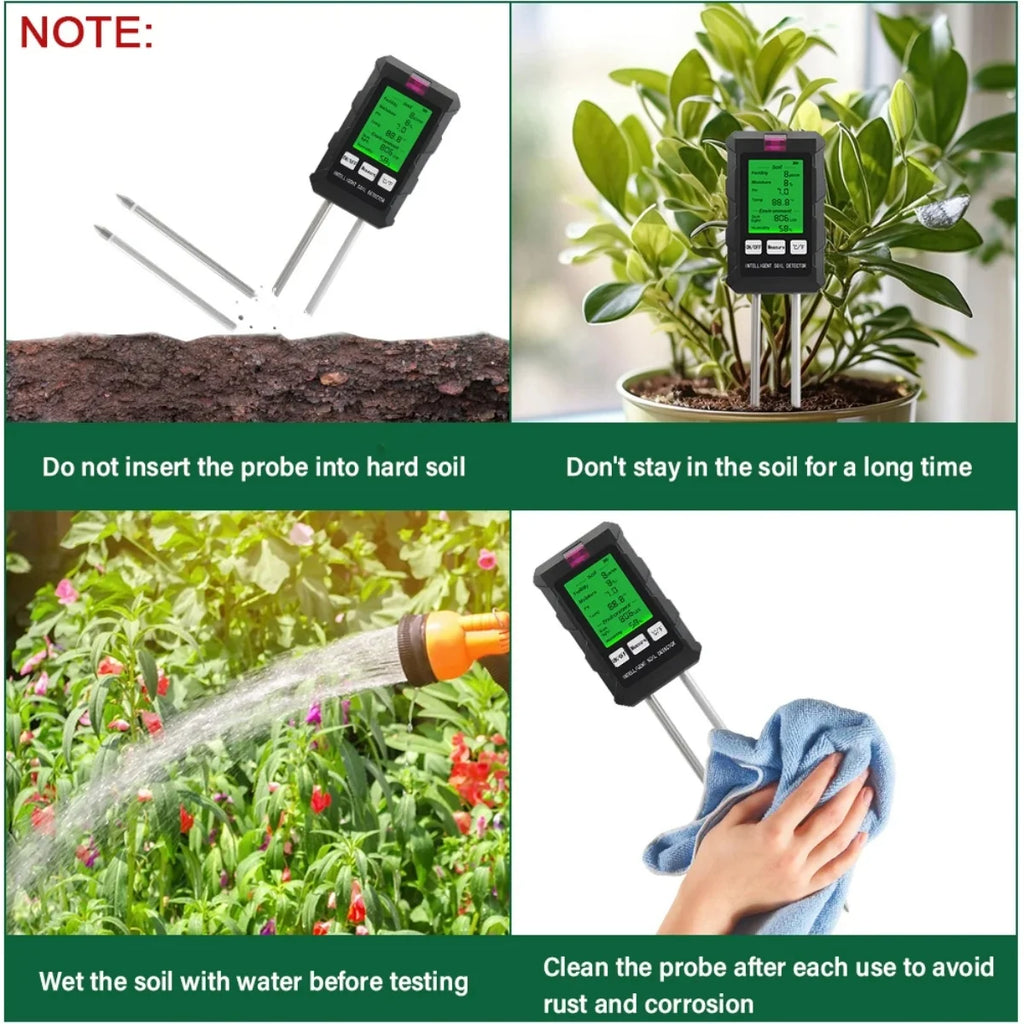 6 in 1 Soil Detector Soil Tester PH Temperature Humidity Sunlight Air Moisture Nutrient Fertility Meter Gardening Tool