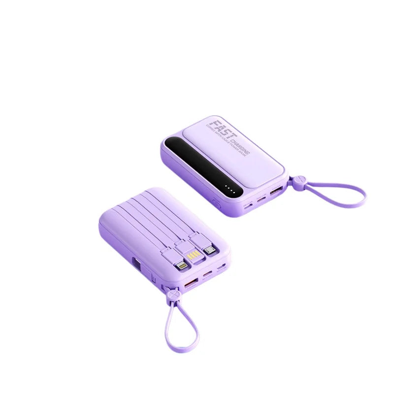 Power Bank 10000mAh 20000mah Large Capacity Built in Cables Intelligent Digital Display Light Portable Battery for Iphone Huawei