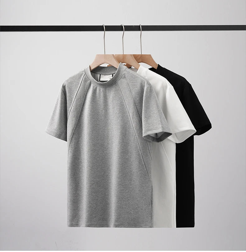 DUKEEN 280G Heavyweight Men's T Shirt Summer New Trendy Panelled Top Solid Color Short-Sleeves Tees Men's Clothing