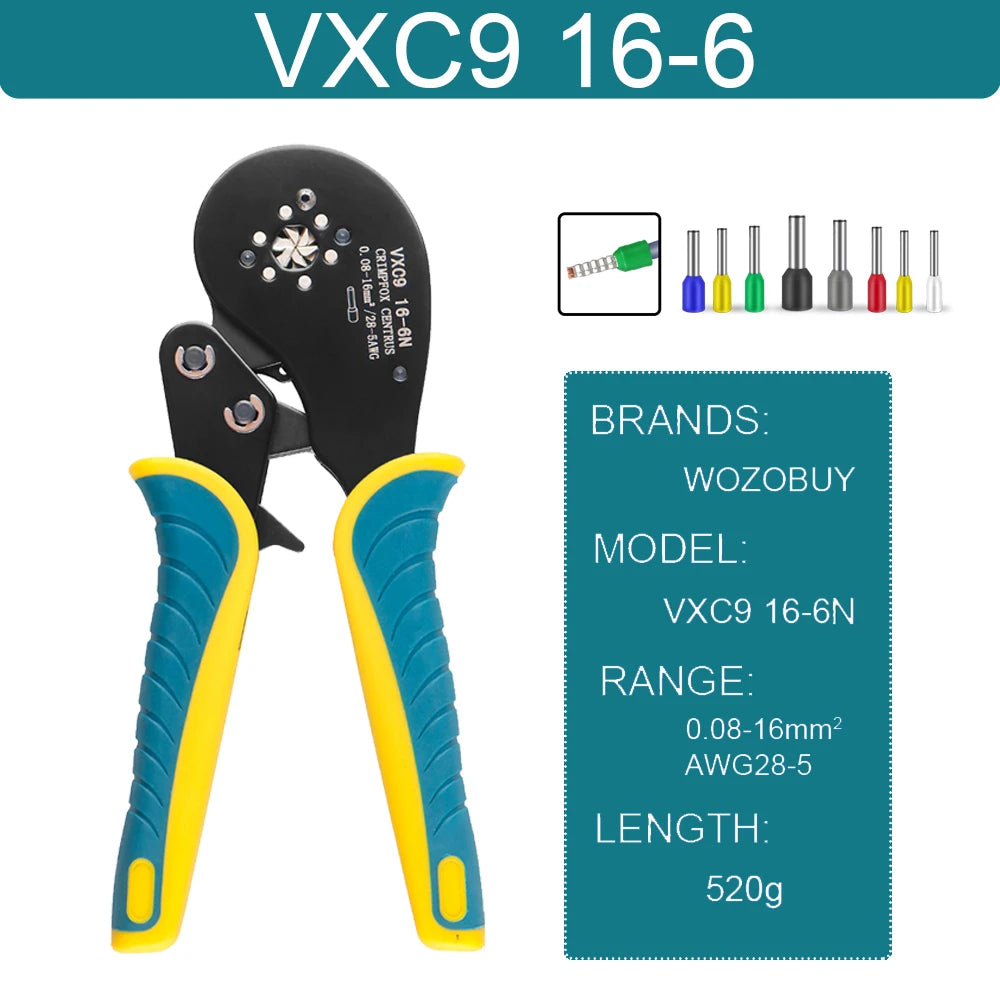 Tubular Terminal Crimper Kit 0.08-16mm² /0.25-10mm² HSC8 6-4/6-6/16-6 Electrical Crimping Pliers Clamp Sets Wire Tips Hand Tools
