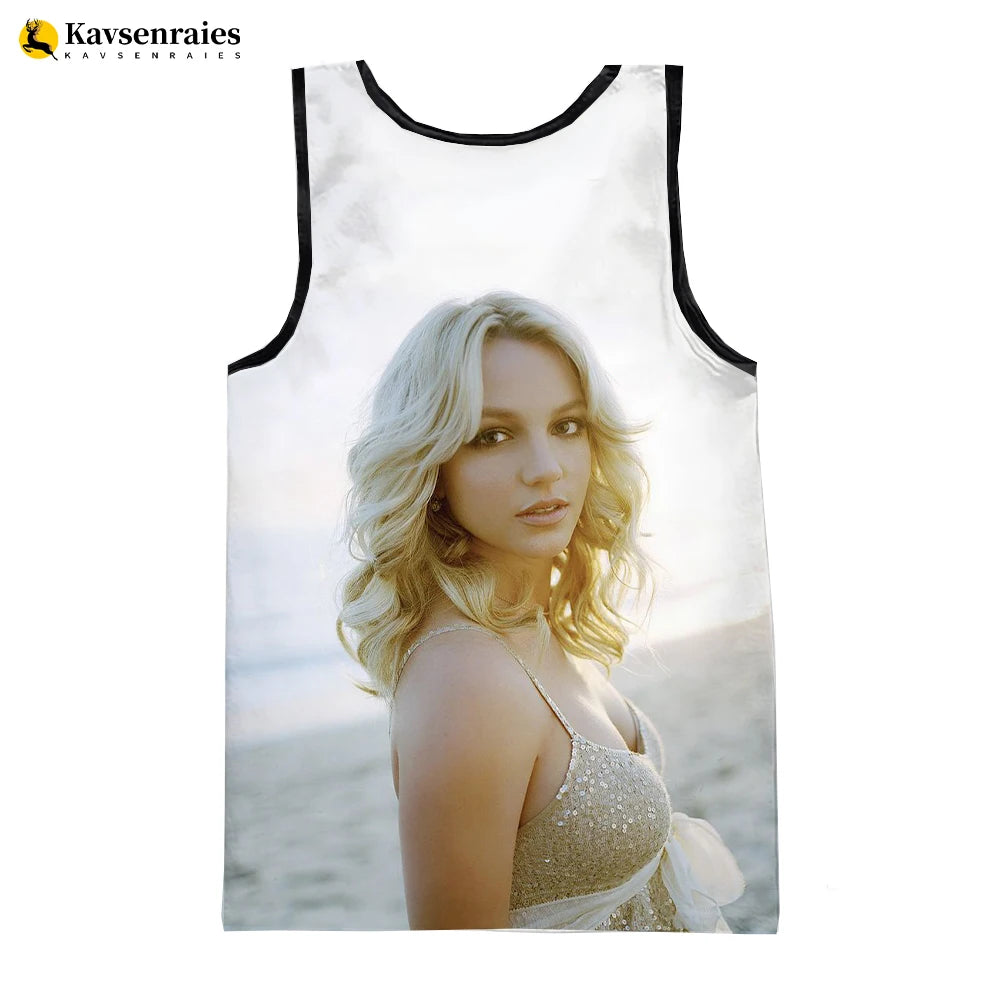 Britney Spears 3D Printed Tank Tops Men Summer Vest Women Fashion Casual CoolSleeveless Shirts Hip Hop Oversized Men's Clothing