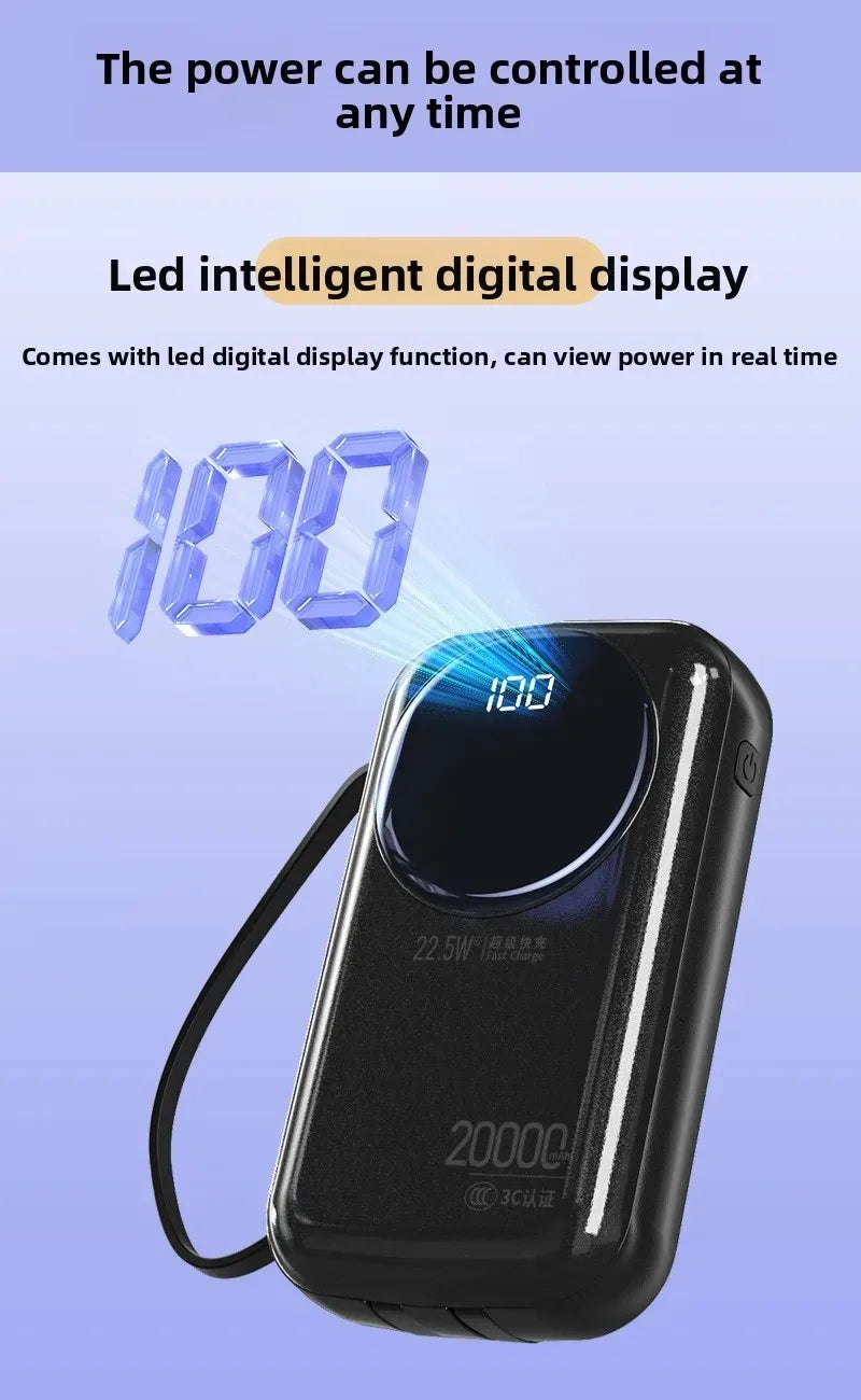 2025 New CCC Certified Power Bank – 22.5W Super Fast Charging with Built-in Cables 20000mAh  Charger Customizable R37C