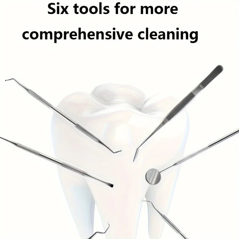 6-Piece Tooth Tools Set,Stainless Steel Oral Hygiene Kit With Mouth Mirror, Scaler&Pick Tools,Non-Slip Handle Teeth Cleaning Kit