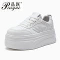 7cm Genuine Leather Women Casual Shoes Chunky Sneakers Skateboard Vulcanize Lady Comfy White Platform Wedge Hidden Heel 33-39