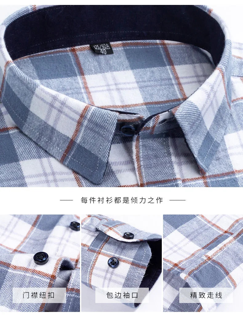 New Flannel Plaid Shirts For Man Winter Warm Cotton Long Sleeve Turn-down Collar Regular Fit Men's Clothing Casual Smart Shirts