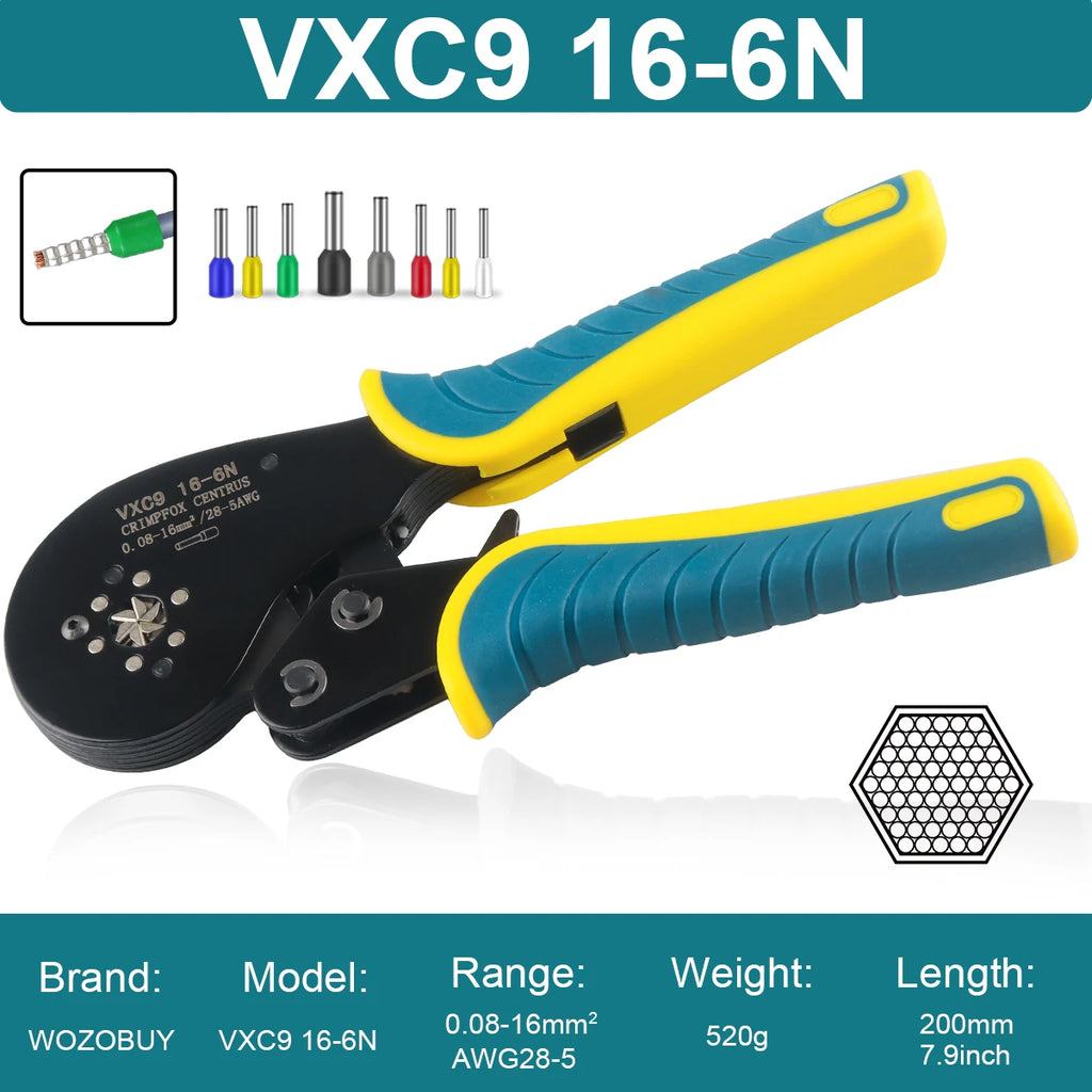 Tubular Terminal Crimper Kit 0.08-16mm² /0.25-10mm² HSC8 6-4/6-6/16-6 Electrical Crimping Pliers Clamp Sets Wire Tips Hand Tools