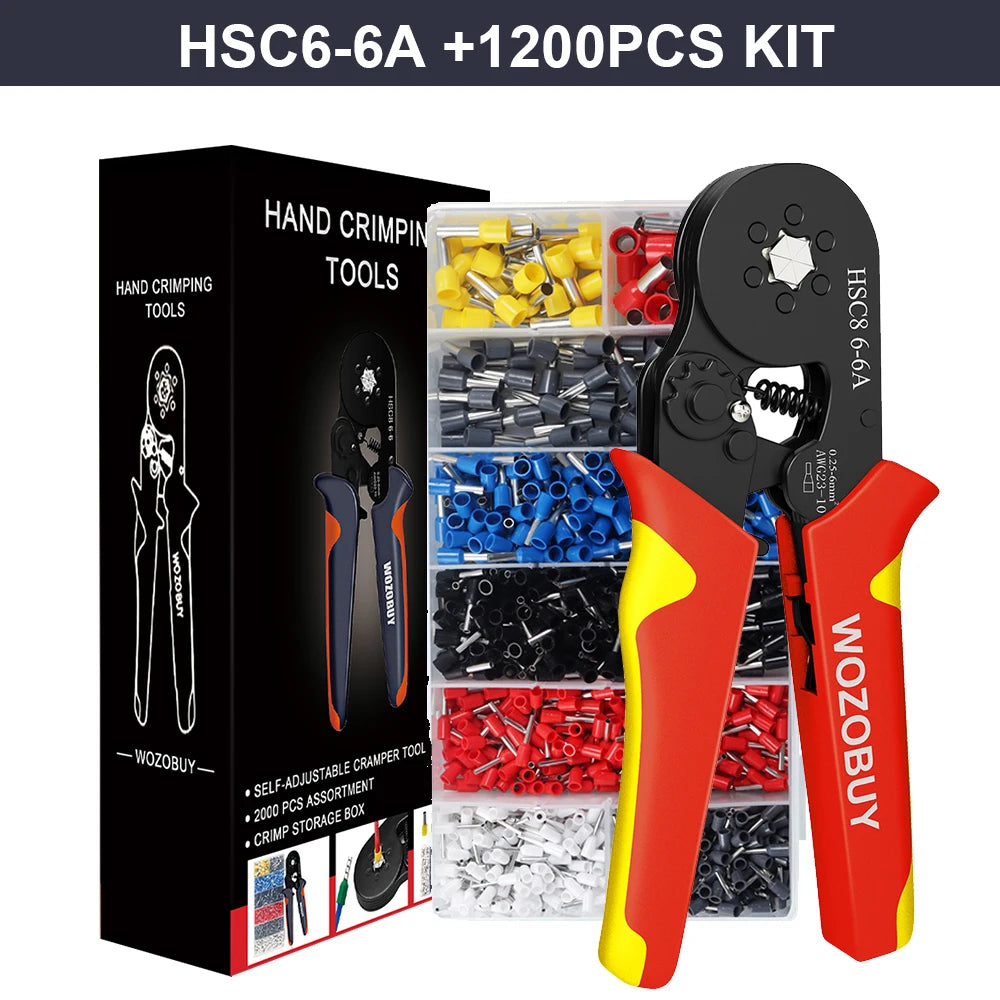 Tubular Terminal Crimper Kit 0.08-16mm² /0.25-10mm² HSC8 6-4/6-6/16-6 Electrical Crimping Pliers Clamp Sets Wire Tips Hand Tools