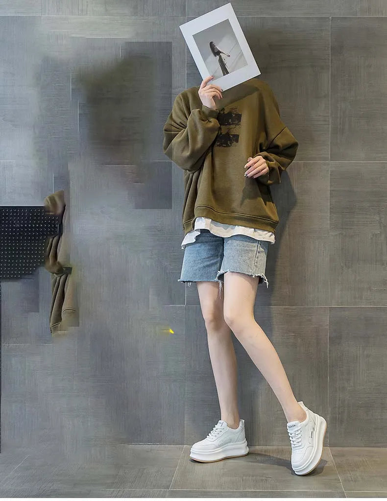 Fujin 8cm New Platform Wedge Sneakers Air Mesh Summer Sandals Shoes Women Shoes Spring Autumn Genuine Leather Vulcanize Footwear