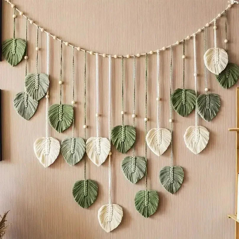 Home Decoration, Macrame Tapestry Macrame Leaf Feather Wall Hanging Decor for Living Room Bedroom, Wall Art Home Decor