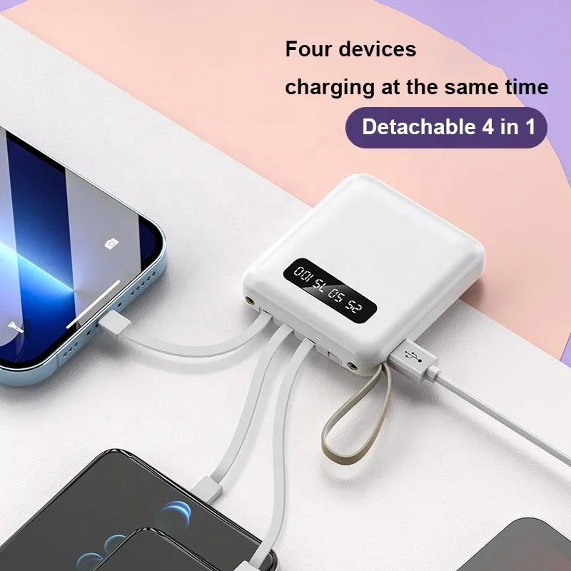 20000 10000mAh New Power Bank with 4 Charging Cables Mini Large Capacity Mirrored Power Bank Portable Fast Charging Powerbanks