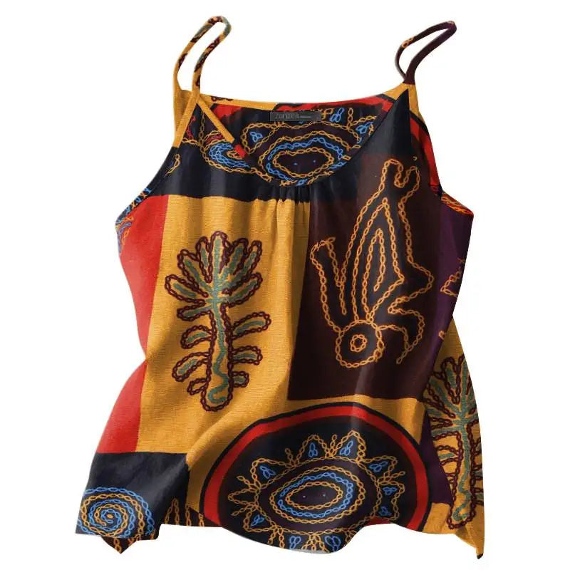 Bohemian Tanks Tops ZANZEA Summer Floral Camis Women Vintage Holiday Beach Blouse Casual Spaghetti Strap Tees Loose Blusas Mujer