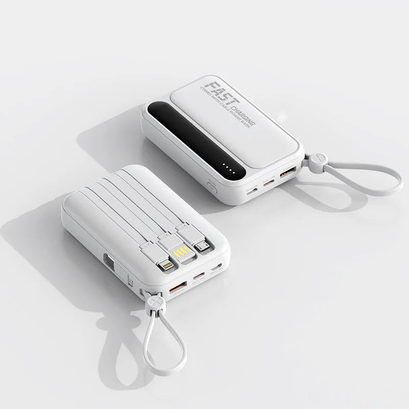 Power Bank 10000mAh 20000mah Large Capacity Built in Cables Intelligent Digital Display Light Portable Battery for Iphone Huawei