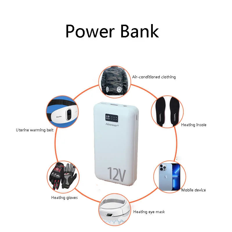 Power Bank 20000mah 12V DC Output Portable Battery External Charging Variable Speed Charger For iPhone Air Conditioned Clothing