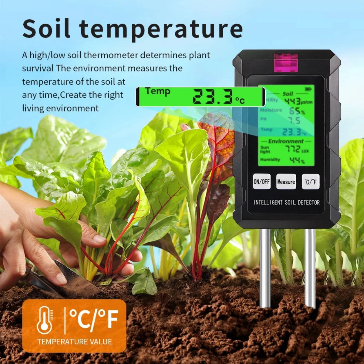 6 in 1 Soil Detector Soil Tester PH Temperature Humidity Sunlight Air Moisture Nutrient Fertility Meter Gardening Tool