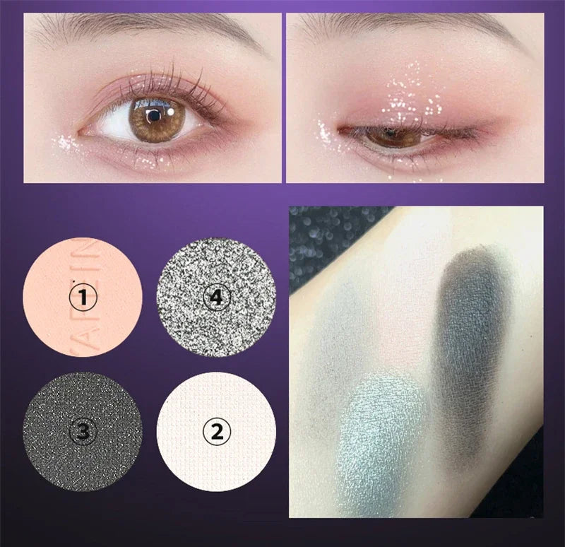 4-Color Glitter Blue Eyeshadow Palette Matte Pearl Shimmer Korean Acrylic Smoky Eye Shadow Palette Long Lasting Makeup Cosmetics
