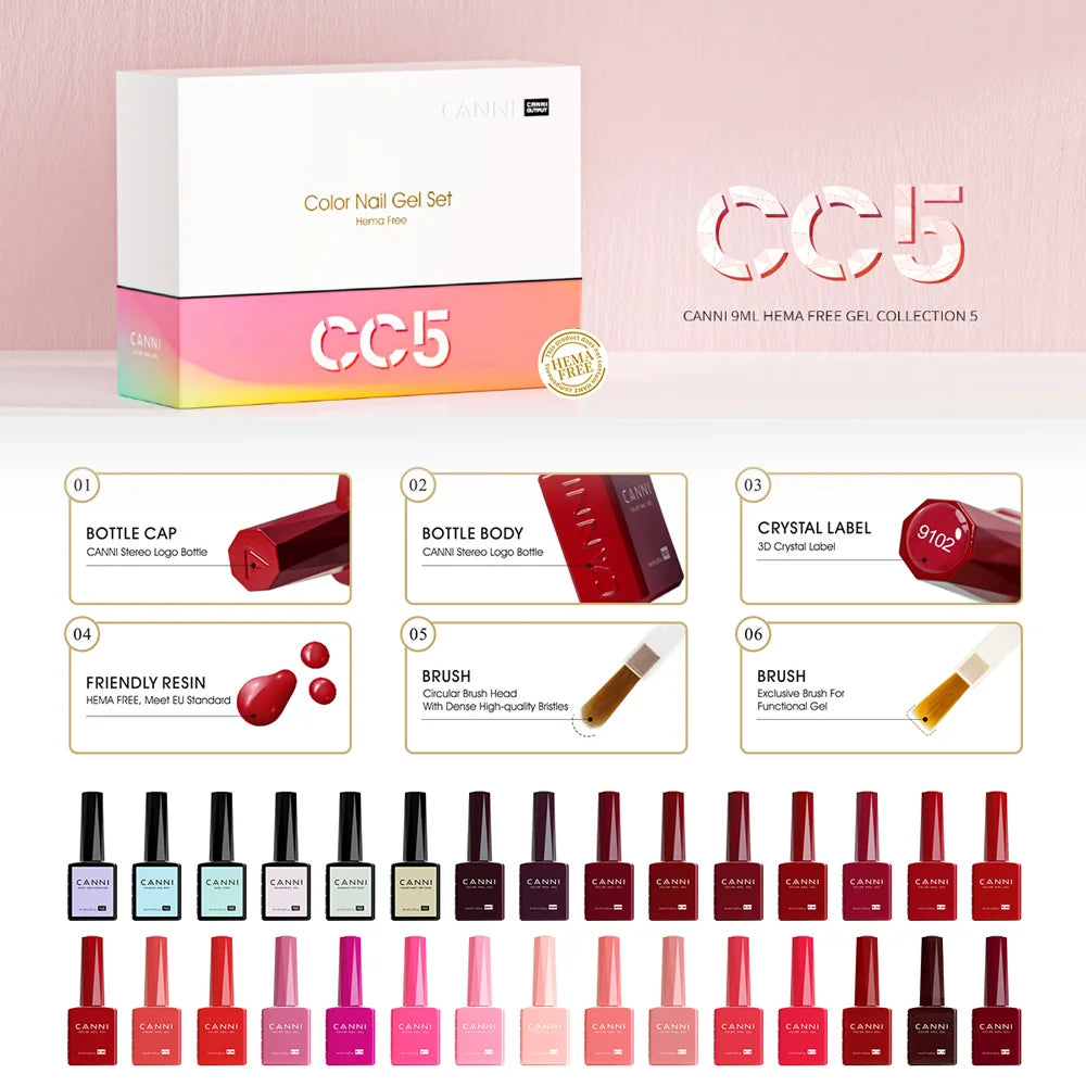 CC8 CANNI Nail Gel Polish HEMA FREE Summer Nails Beautiful Semi Permanent Soak Off UV LED Smoothy Texture Nail Art Manicure 9ml