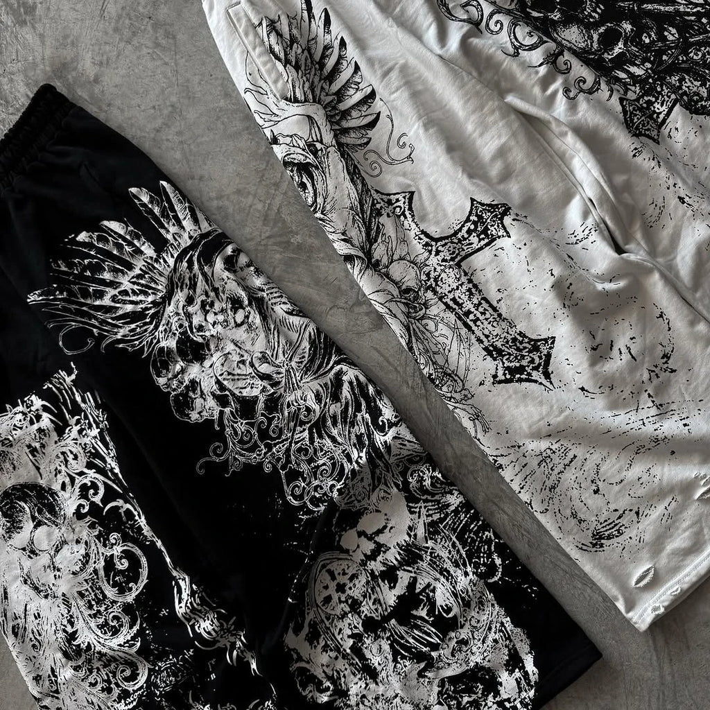 Y2K Retro Casual Pants Gothic Skull Direct Spray Printing Floor Pants Oversized Unisex Streetwear Fashion Men's Clothing Joggers