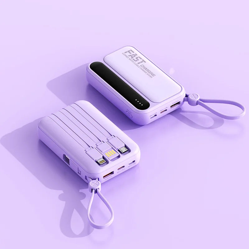 Power Bank 10000mAh 20000mah Large Capacity Built in Cables Intelligent Digital Display Light Portable Battery for Iphone Huawei