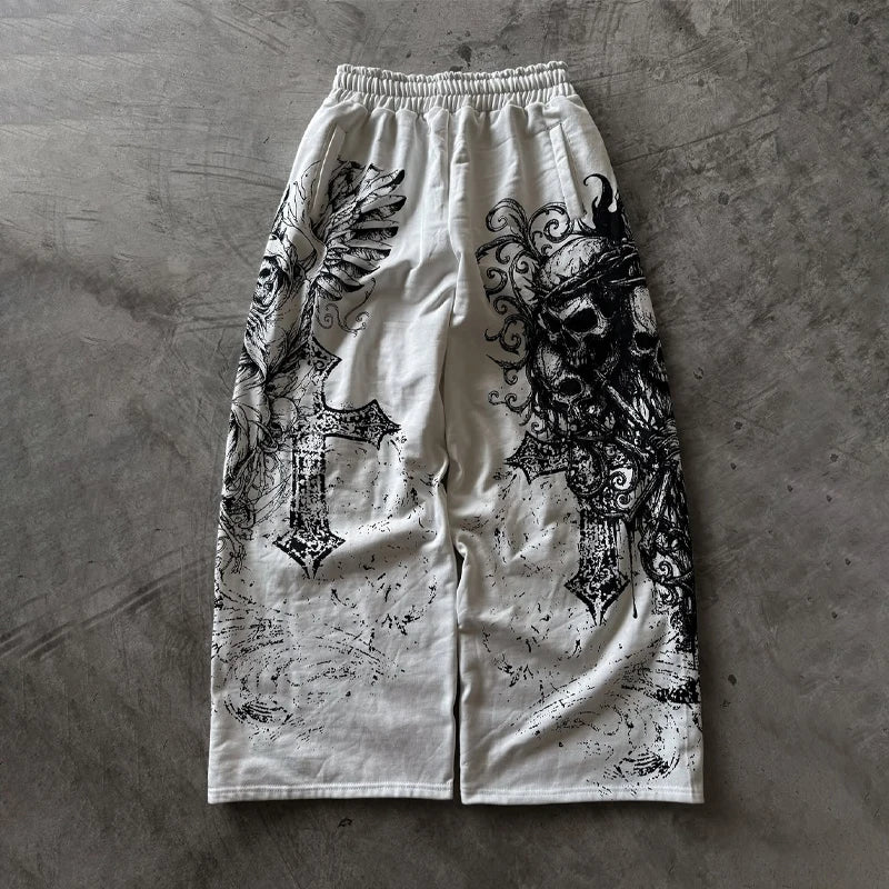 Y2K Retro Casual Pants Gothic Skull Direct Spray Printing Floor Pants Oversized Unisex Streetwear Fashion Men's Clothing Joggers