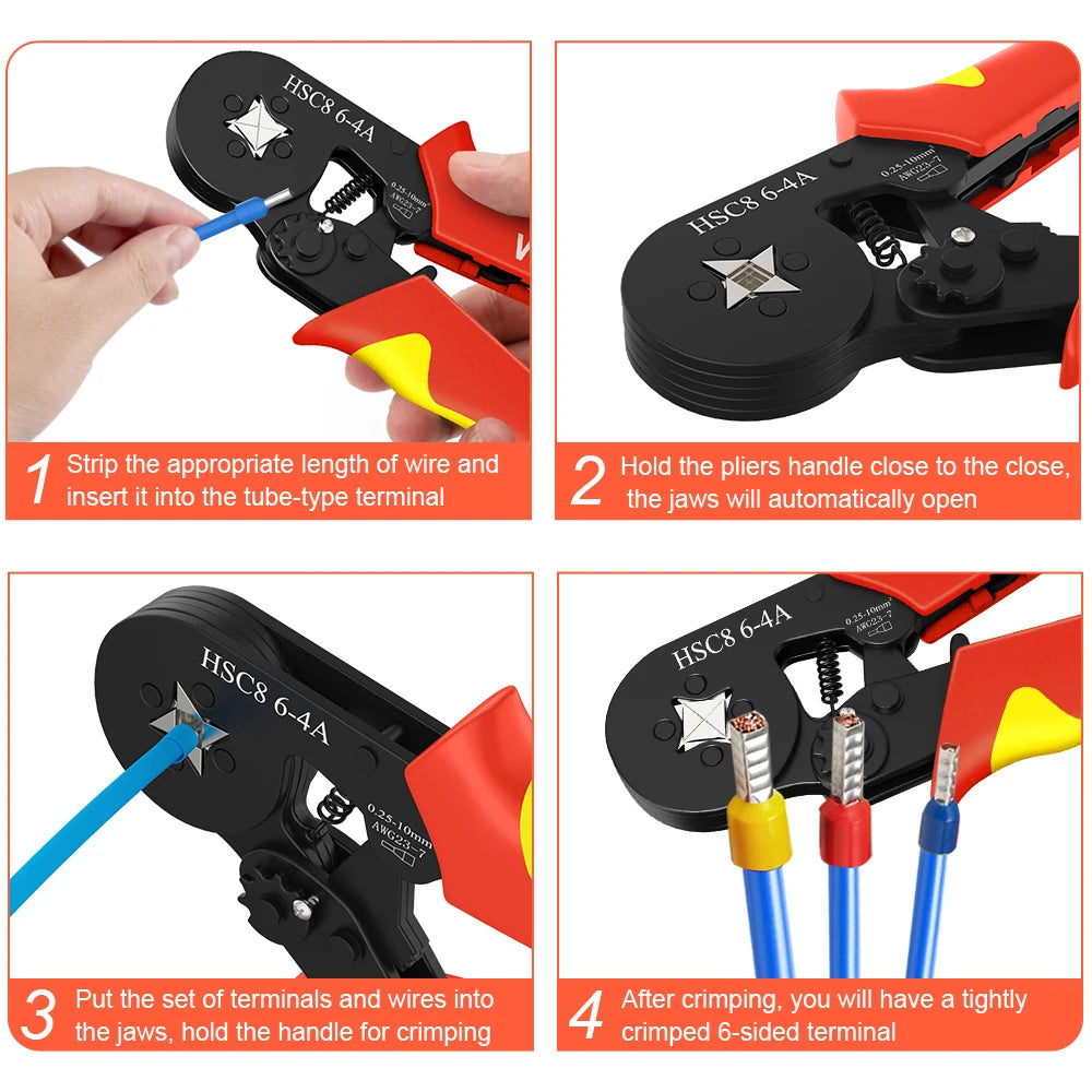 Tubular Terminal Crimper Kit 0.08-16mm² /0.25-10mm² HSC8 6-4/6-6/16-6 Electrical Crimping Pliers Clamp Sets Wire Tips Hand Tools