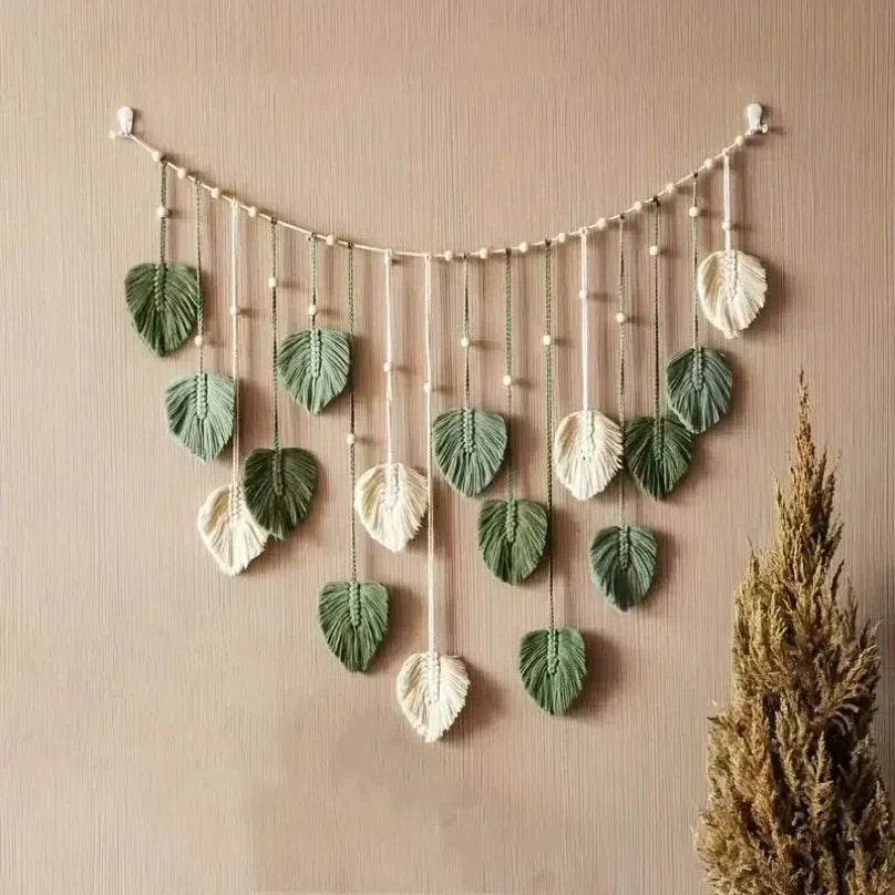 Home Decoration, Macrame Tapestry Macrame Leaf Feather Wall Hanging Decor for Living Room Bedroom, Wall Art Home Decor