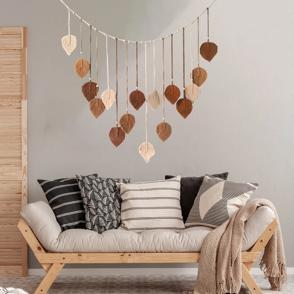 Home Decoration, Macrame Tapestry Macrame Leaf Feather Wall Hanging Decor for Living Room Bedroom, Wall Art Home Decor