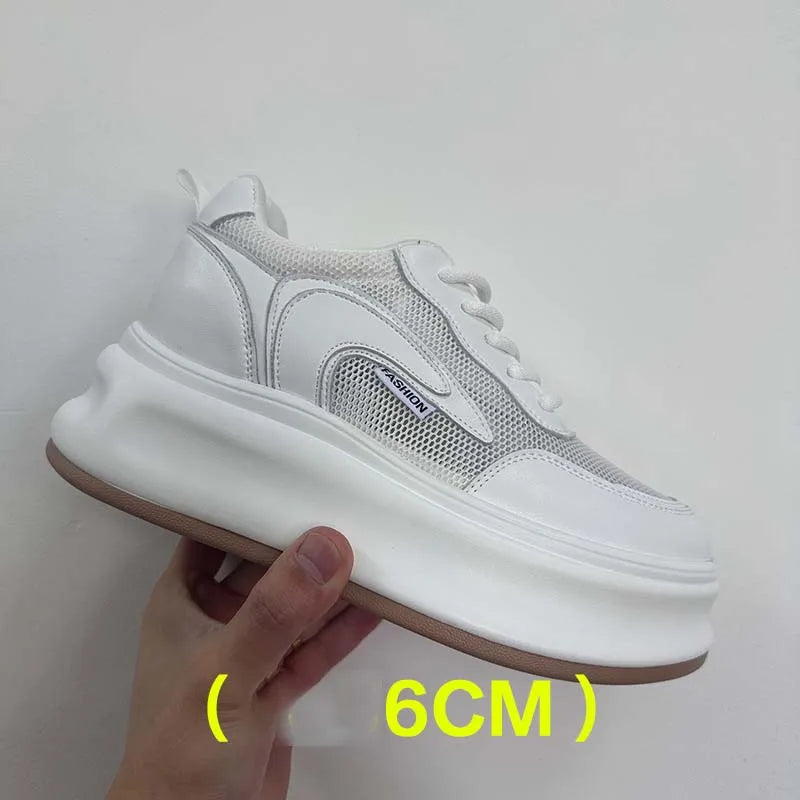 Fujin 8cm New Platform Wedge Sneakers Air Mesh Summer Sandals Shoes Women Shoes Spring Autumn Genuine Leather Vulcanize Footwear